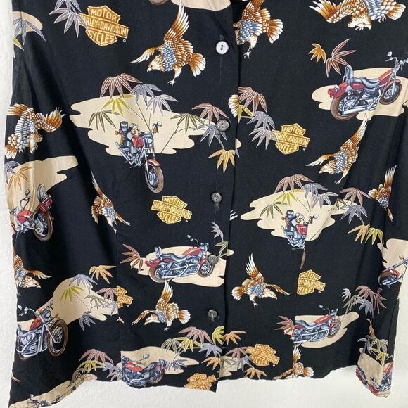 Harley Davidson Motorcycles Biker Black Graphic Button Up Sleeveless Shirt Sz L - Picture 4 of 7